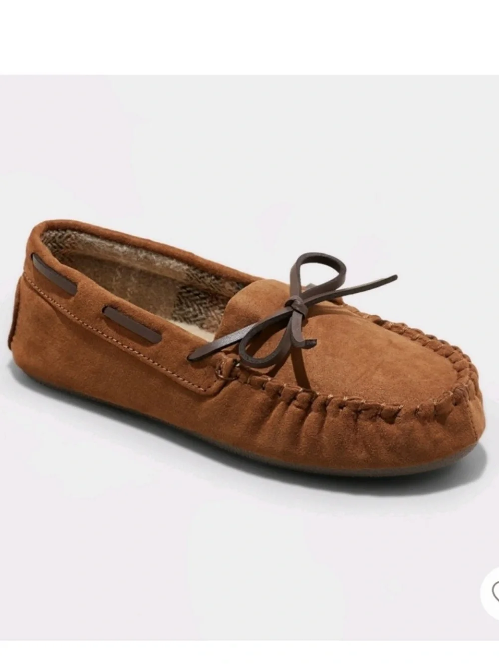Cat & Jack Kids Tan Suede Moccasin Slippers with Bow toddler size 8